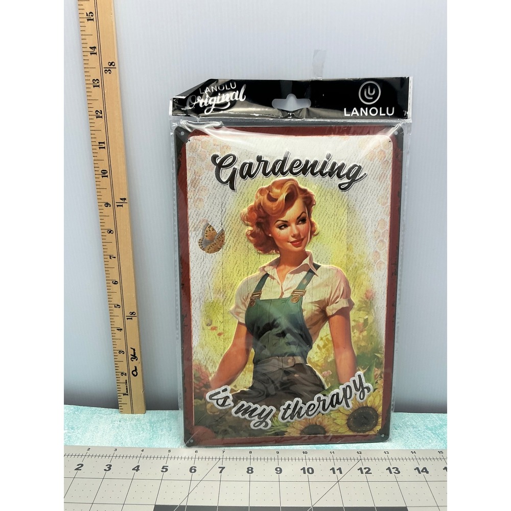 LANOLU Gardening Is My‎ Therapy Retro Pin Up Tin Sign Metal Wall Art 20315 NEW